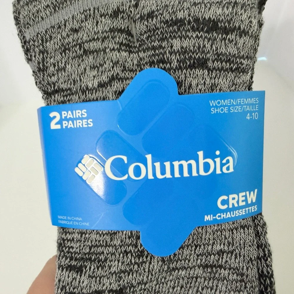 Columbia Womens Crew Socks 2 Pair Pack Black Grey Marled Shoe Size 4-10 RCS584W